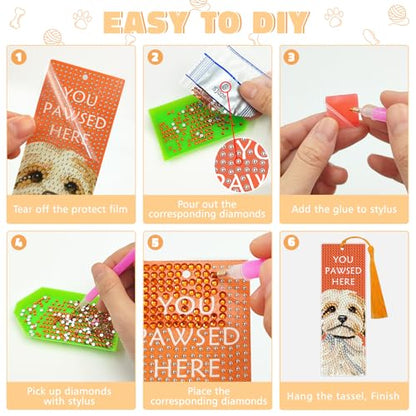 6 PCS Diamond Art Kits Bookmarks Diamond Painting Bookmark, 5D DIY Book Marks Dimond Art Paintings Gem Art, Acrylic Bookmarks with Tassels,Arts and Crafts for Adults Reading Gifts for Book Lovers - style: Dog