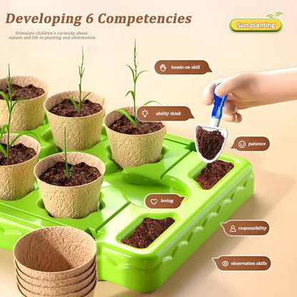 EXBEPE Kids Plant Growing Kit Greenhouse Growing Set with Drip Irrigation System and Grow Light Science Educational DIY Indoor Plant Gardening Toy for Kids