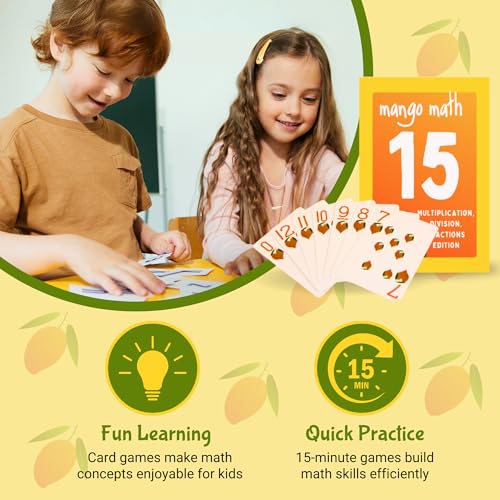 MANGO Math 15® - Math Flash Cards - Educational Math Games for Kids - Multiplication, Division, Fractions Learning Kit -2nd 3rd 4th Grades - Kids 6-12 - Set of 15 Games - English Version - size: English Version, style: Multiplication Division