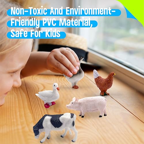 12 Farm Animal Figurines for Kids, Plastic Animal Toys Tiny Portable Farm Creature Figures Playset Montessori Toys Educational Game for Homeschool Preschool Toddler Kids - style: Farm animals (excluding cards)