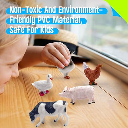 12 Farm Animal Figurines for Kids, Plastic Animal Toys Tiny Portable Farm Creature Figures Playset Montessori Toys Educational Game for Homeschool Preschool Toddler Kids - style: Farm animals (excluding cards)