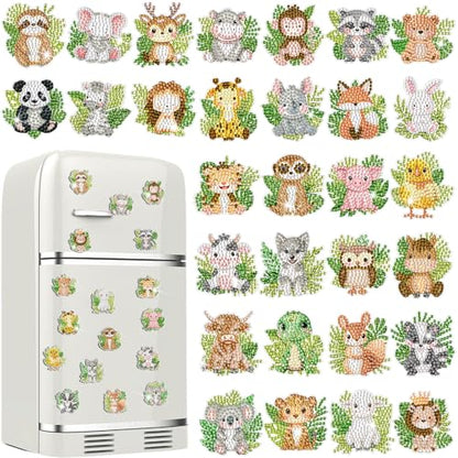 Xuhal 30 Pcs Safari Diamond Painting Magnets Diamond Art Kits for Adults - color: Jungle Animal
