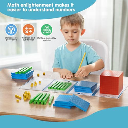 Base Ten Blocks Plastic for Early Counting Math Toy for 1st Grade