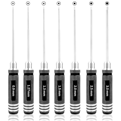 7 Pieces Hex Screw Driver Set 0.9mm 1.27mm 1.3mm 1.5mm 2.0mm 2.5mm 3.0mm Hex Screwdriver Kit RC Repair Tools for Traxxas RC Car Drone Multi-Axis Helicopter Arrma Axial Losi Redcat Racing (Black) - color: Black