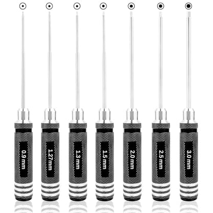 7 Pieces Hex Screw Driver Set 0.9mm 1.27mm 1.3mm 1.5mm 2.0mm 2.5mm 3.0mm Hex Screwdriver Kit RC Repair Tools for Traxxas RC Car Drone Multi-Axis Helicopter Arrma Axial Losi Redcat Racing (Black) - color: Black