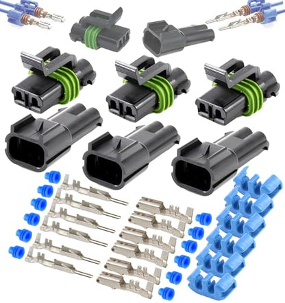 3-Pack (2-PIN) 30Amp Metri-Pack Waterproof Connector Terminals and Seals 12-10awg - size: 2-Pin
