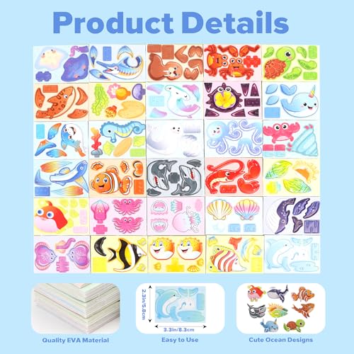 FOIMAS 3D Ocean Puzzles for Kids,30 Pack Educational Ocean Puzzle Shark Dolphin Turtle Octopus for Kids Classroom Prize Gifts Party Favor Supply - style: Ocean