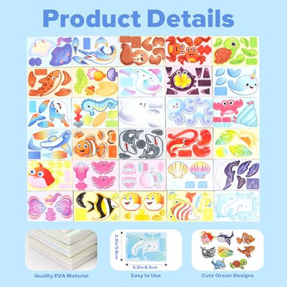 FOIMAS 3D Ocean Puzzles for Kids,30 Pack Educational Ocean Puzzle Shark Dolphin Turtle Octopus for Kids Classroom Prize Gifts Party Favor Supply - style: Ocean