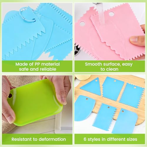 18 PCS Plastic Textured Art Supplies Kit with 3 Rings, Cake Scraper - color: 3 Colors