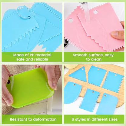 18 PCS Plastic Textured Art Supplies Kit with 3 Rings, Cake Scraper - color: 3 Colors