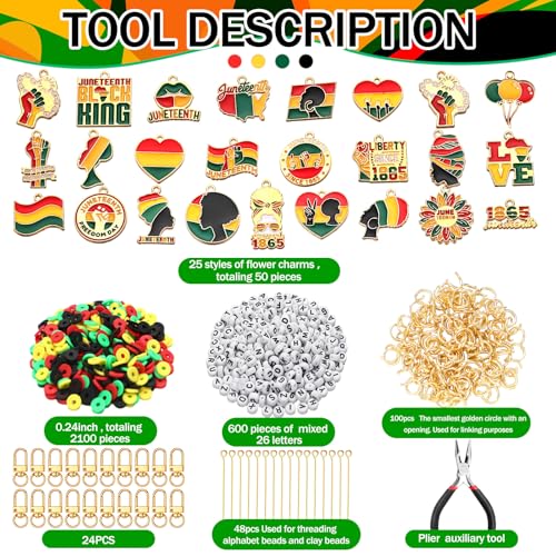 Tondiamo 2823 Pcs Juneteenth Bead Keychain DIY Craft Making Kit June 19th Key Ring Charms Letters Beads String for African American Gift Jewelry Key Ring Backpack Black History Month Accessories - style: Black History Month