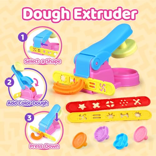 Dough Play Tools Sets for Kids, 35Pcs Clay and Dough Tools Accessories Set with Silicone Mat & Storage Box, 3D Dino Molds, Animal Cutters, Dough Extruder, Rolling Pins for Boys Girls
