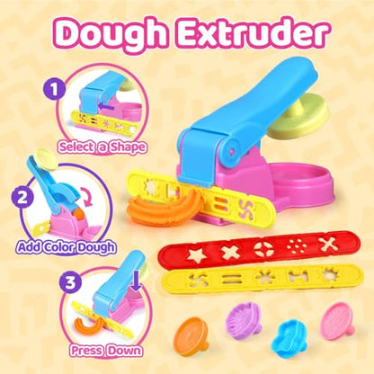 Dough Play Tools Sets for Kids, 35Pcs Clay and Dough Tools Accessories Set with Silicone Mat & Storage Box, 3D Dino Molds, Animal Cutters, Dough Extruder, Rolling Pins for Boys Girls