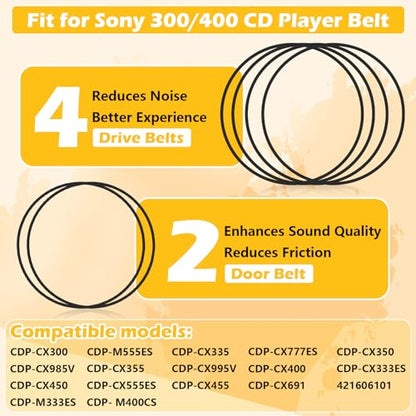 Upgrade 2 Door Belt CD Player Belts and 4 Drive Belts Compatible with Sony
