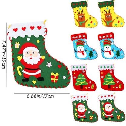 Yssreey 8 Sets Christmas Felt Crafts DIY Christmas Felt Stockings with Ornaments Handmade Sewing Sock Kits Create Your Own Christmas Stockings for Kids Christmas Favors
