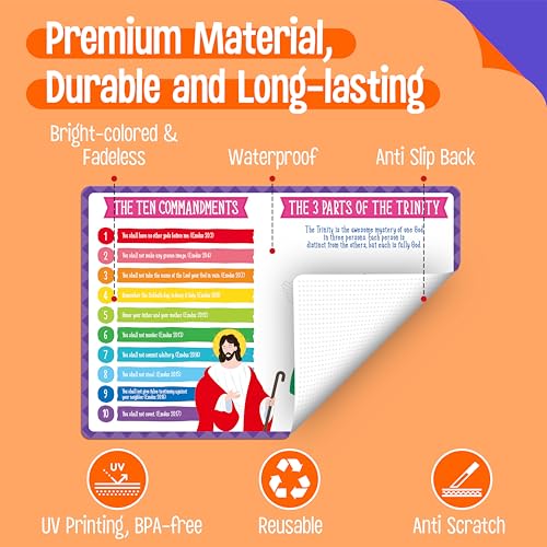 6 Pack Placemats for Kids, Non-Slip Washable Table Mats, Reusable Bible Themed Dining Mat, Educational Placemats for Home, Kindergarten, Classroom, Nursery - style: The Bible