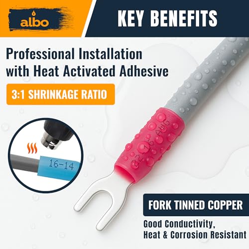 ALBO Heat Shrink Crimp Connectors (Fork 200pcs Red #10 AWG 22-16) - color: Fork 200pcs Red #10 AWG 22-16