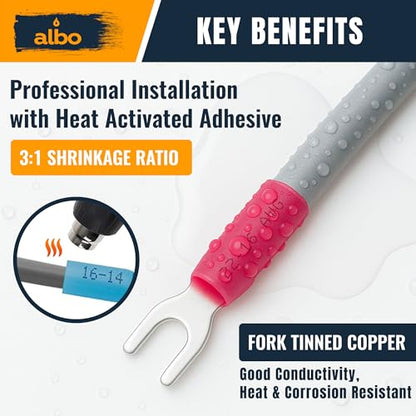 ALBO Heat Shrink Crimp Connectors (Fork 200pcs Red #10 AWG 22-16) - color: Fork 200pcs Red #10 AWG 22-16