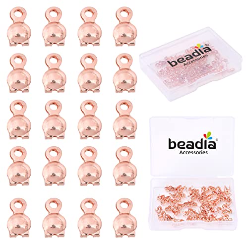 BEADIA Rose Gold Plated End Caps Non Tarnish 3x6mm 200pcs for Jewelry Making Findings - color: End Caps Rose Gold, size: 3x6mm
