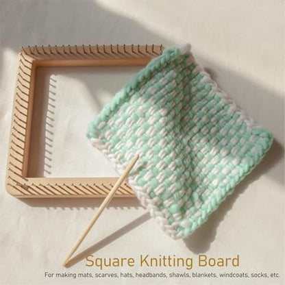 Square Wooden Knitting Loom with Multiple Hooks, Mini Crochet Board for Weaving Scarves, Hats, Socks and Hairband - DIY Beginner Knitting Tool - size: Small