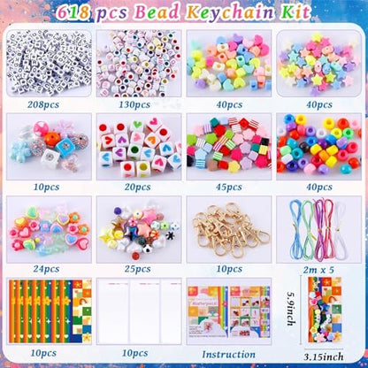 TOHONGADON 618 PCS Beaded Keychain Making Kit, Colorful Bag Charm Kit - color: 618 Pcs Bead