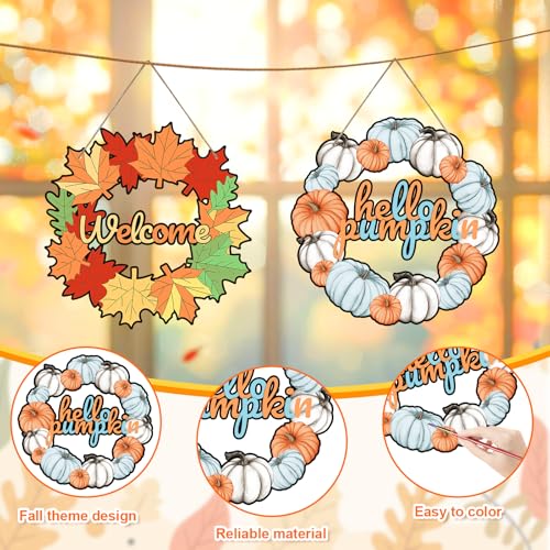Sereliy 24 Pcs Fall Coloring Wreath Crafts, Color Your Own Thanksgiving Crafts, DIY Paper Fall Wreath for Classroom Activities Thanksgiving Games.(Thanksgiving) - color: Thanksgiving