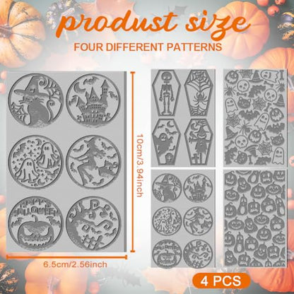 4PCS Halloween Polymer Clay Texture Sheets Set for Using with Clay Cutters, Pumpkins Clay Texture Mats, Jewelry Making DIY Halloween Craft Tools - style: Halloween Theme-4pcs