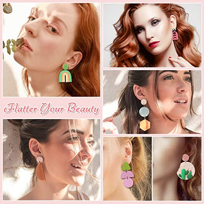 Polymer Clay Earring Making Kit- 30 Clay Earring Cutters, 24 Color Polymer Clay, 8 Circle Cutters, Rollers, B7000 Glue, 640 PCS Earrings Making Tools Accessories for Jewelry DIY (Instructions Include)