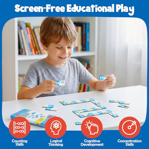 Kasfalci Place Value Dominoes Set Flash Cards, Back to School Supplies, 50 PCS Math Learning Games for Kids, Montessori Counting Toys, Preschool Kindergarten Classroom Must Haves - color: Light Blue