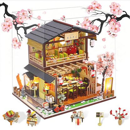 Book Nook Kit, Japanese Miniature House Kit with Dust Cover Dollhouse - color: Sushi Restaurant