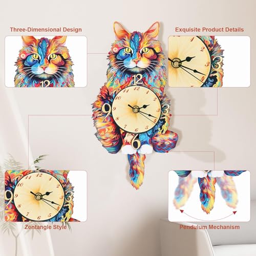 3D Wooden Puzzles for Adults, Maine Coon Clock Cat Wooden Puzzle DIY Craft - color: Maine Cat