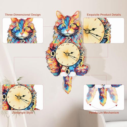 3D Wooden Puzzles for Adults, Maine Coon Clock Cat Wooden Puzzle DIY Craft - color: Maine Cat