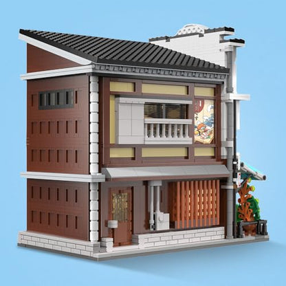 CaDA Master Japanese Sushi House Building Block Set C66018W Creative City Brick Kit with Lights，1665PCS Street House Idea Gift for Adults - color: C66018w