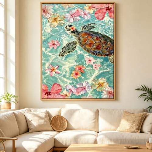 Diamond Art Kits for Adults, Ocean Turtle Flower 5D Diamond Painting Kit - color: KM1244-1
