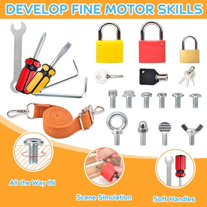 Montessori Screwdriver Board -Lock and Key Toy Set for Kids, Storage Wooden Tools Preschool Toys for 3 4 5 +Year Old, Fine Motor Skills Toys