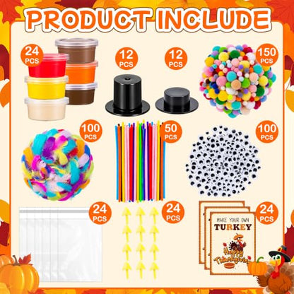 24 Packs Fall Thanksgiving Crafts for Kids DIY Turkey Air Dry Clay Kit