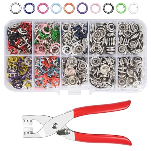 Snap Button Kit 100set, 9.5mm Snap Fasteners Kit with Pliers, Metal Snaps Kit with Tool, Five Claw Buckle Tool Set 10 Colors (Hollow 100set) - color: Colorful Hollow 100 sets