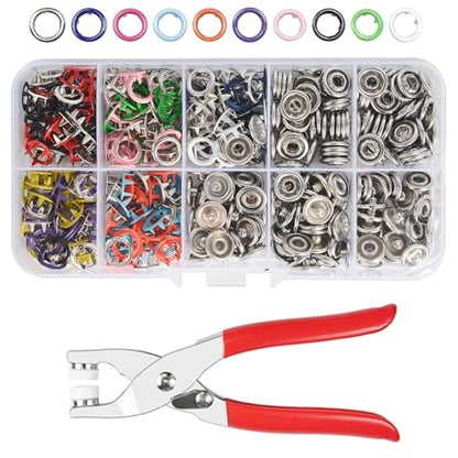 Snap Button Kit 100set, 9.5mm Snap Fasteners Kit with Pliers, Metal Snaps Kit with Tool, Five Claw Buckle Tool Set 10 Colors (Hollow 100set) - color: Colorful Hollow 100 sets