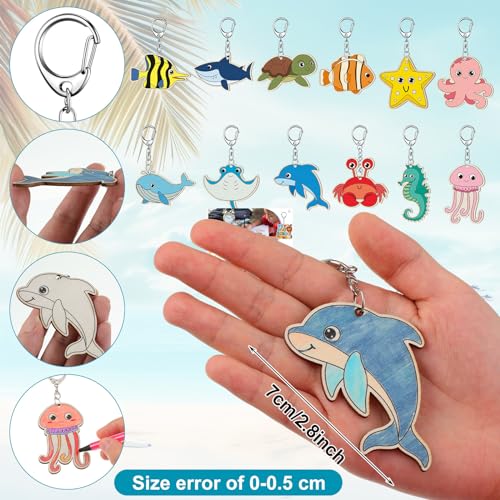 Trnayi 36 Pcs Sea Life Unfinished Wood Keychain Color Your Own DIY Craft - style: Sea Life
