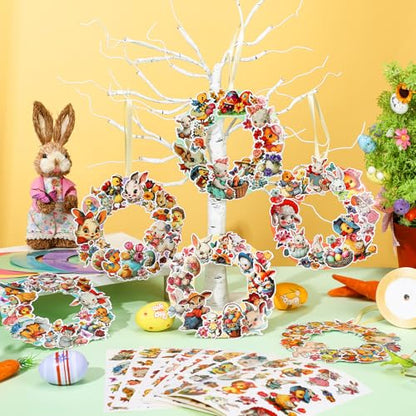 Hollowfly 48 Sets Easter Wreath Craft Kits, DIY Spring Bunny Paper Crafts - style: Vintage Easter