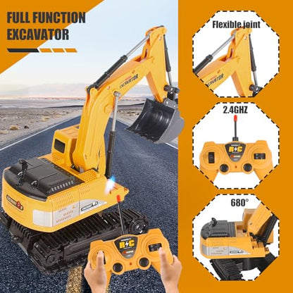 Jiakora Remote Control Excavator Toys for Boys, RC Excavator Toy for Boys 3 4 5 6 7 8 Year Old Kids Christmas Birthday Gift，RC Digger Truck Construction Vehicles with Metal Shovel & Light - style: Excavator