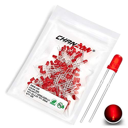 CHANZON 100 pcs 3mm Red Diffused LED Diode Lights (DC 3V 20mA) - color: G) Red-red (100pcs)