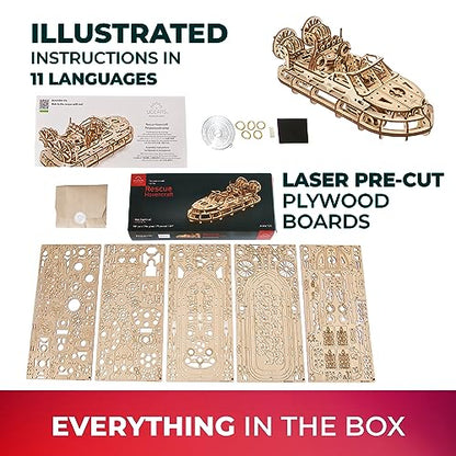UGEARS Bundles 3D Puzzles - Tracked Off-Road Vehicle and Rescue Hovercraft,3D Puzzle Wooden 3-D Puzzles for Adults Model kit DIY Mechanical Puzzles