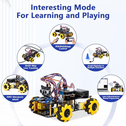 ACEBOTT Smart Robot Car Kit Compatible with Arduino, Robotics for Kids Ages 8-12 12-16, Electronic Programming Project/STEM Science Kits Coding Gifts for Adults and Youths - color: Yellow-c