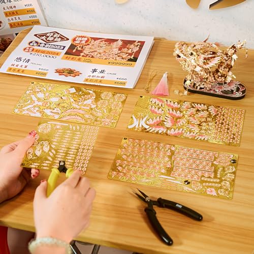 Piececool 3D Metal Puzzles for Adults, Chinese Lucky Dragon DIY Model Building Kits Challenging Brain Teaser 3D Puzzles DIY Assembling Crafts Best Gfits Home Decor