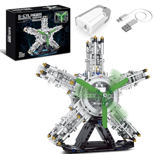 5-Cylinder Radial Engine Building Set, Build Your Own Mini Military Plane Engine Model Kit that Runs, Compatible with Lego WW2, STEM Toy Gifts for Adults & Teens Boys 8-14+ (863 PCS) - style: YC489