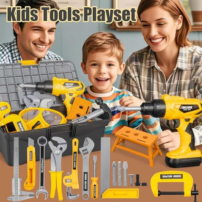 Zealous 48pcs Kids Tool Set with Tool Box & Electronic Toy Drill, Pretend Play Construction Kits for Kids Ages 3-5 Years Old, Toddler Boy Toys - style: C-Toy Tool Box