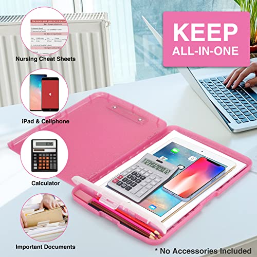 Sooez Glitter Clipboard with Storage, Nursing Clip Boards 8.5x11 with Pen Holder, Cute Clipboards with Low Profile Clip, Sparkle Plastic Organizer Case Box for Women Teacher, Side Opening - color: Glitter Rose Pink