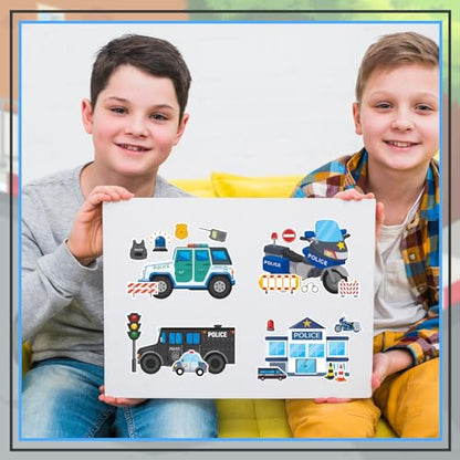 24-Sheet DIY Police Sticker Kit | Create Law Enforcement Scenes with K9, Helicopter & Police Car Stickers - Reusable Educational Crafts for Classroom & Birthday Parties - color: Policeman