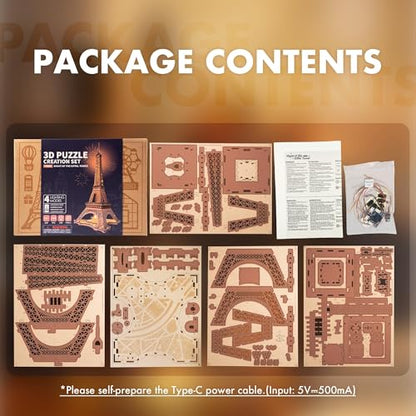 ROBOTIME 3D Puzzle for Adults DIY Model Building Kit Wooden Eiffel Tower Craft Kit Architecture Toy Set Brain Teaser Gifts for Friend